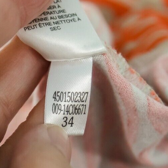 Chico's 2 Size Large L Orange Tan Zebra Animal Print Scoop 3/4 Sleeve Knit Top - Picture 6 of 7